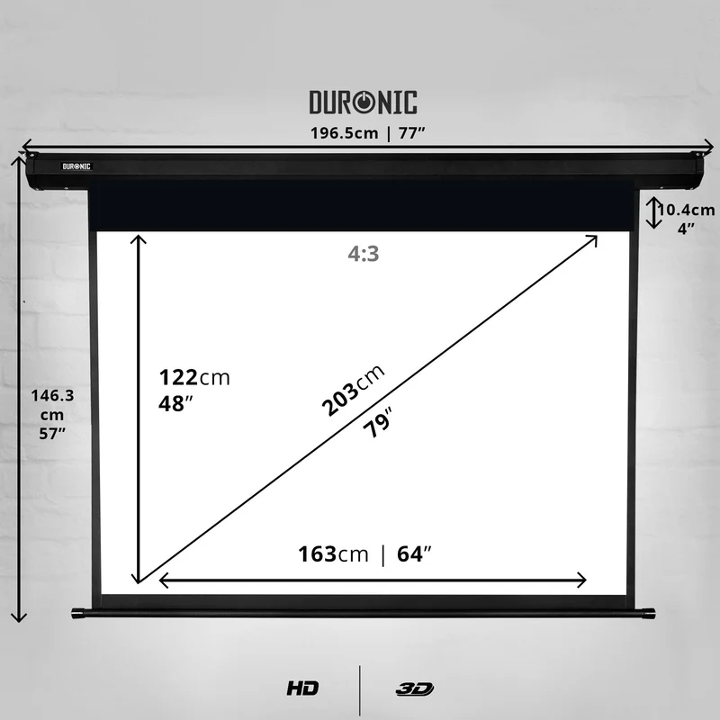 Duronic EPS80 /43 Ecran de projection électrique motorisé 80 pouces 4:3 – 163 x 122 cm – Fixation mur ou plafond - Idéal pour Home cinéma