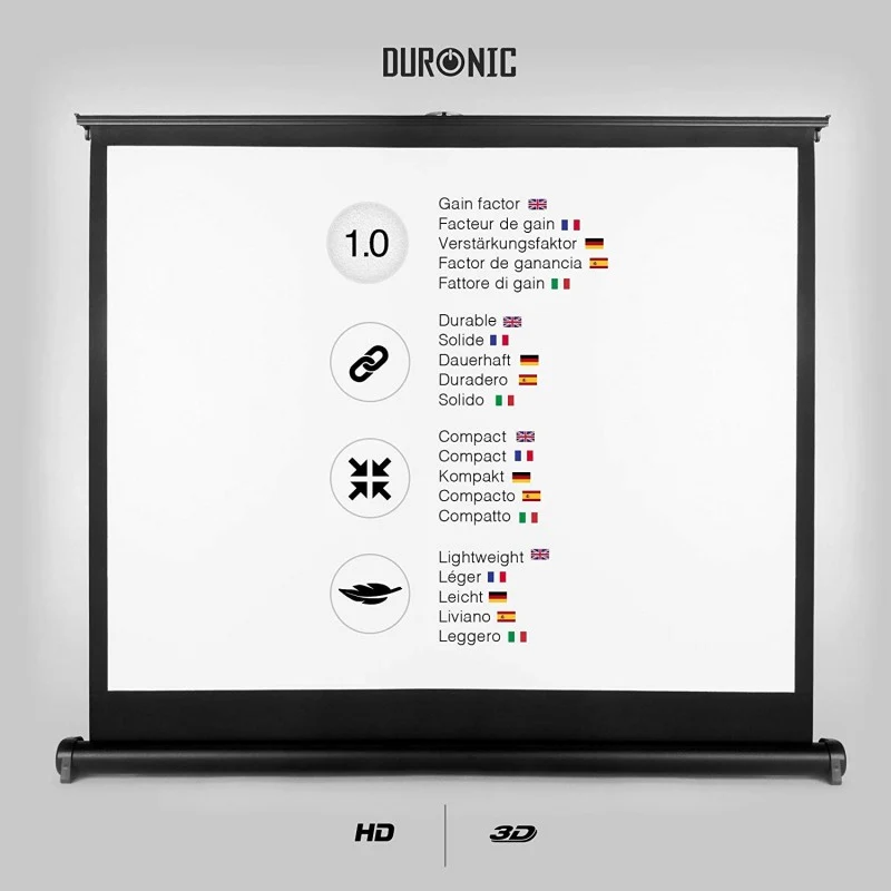 Duronic DPS50 4/3 Ecran de Projection TV et Home Cinema pour Bureau de 50 Pouces 127 cm 102 x 76 cm Toile pour vidéoprojecteur Solution Alternative au Trépied Gain +1 idéal pour 3D 8K 4K 1080P