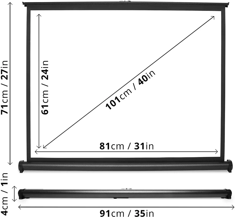 Duronic DPS40 4/3 Ecran de Projection TV et Home Cinema pour Bureau de 40 Pouces 101 cm 81 x 61 cm Toile pour vidéoprojecteur Solution Alternative au Trépied Gain +1 idéal pour 3D 8K 4K 1080P