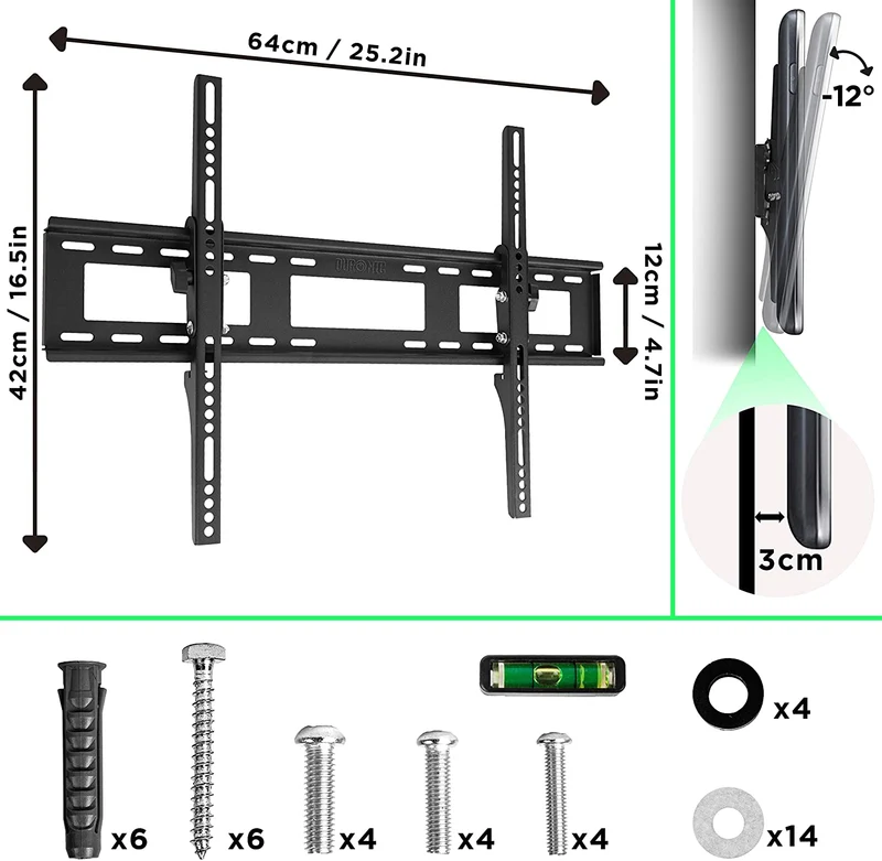 Duronic TVB123M Support mural réglable et inclinable pour écrans plasma, LCD et LED 23"-55" VESA 200 x 200, 400 x 400, 200 x 400