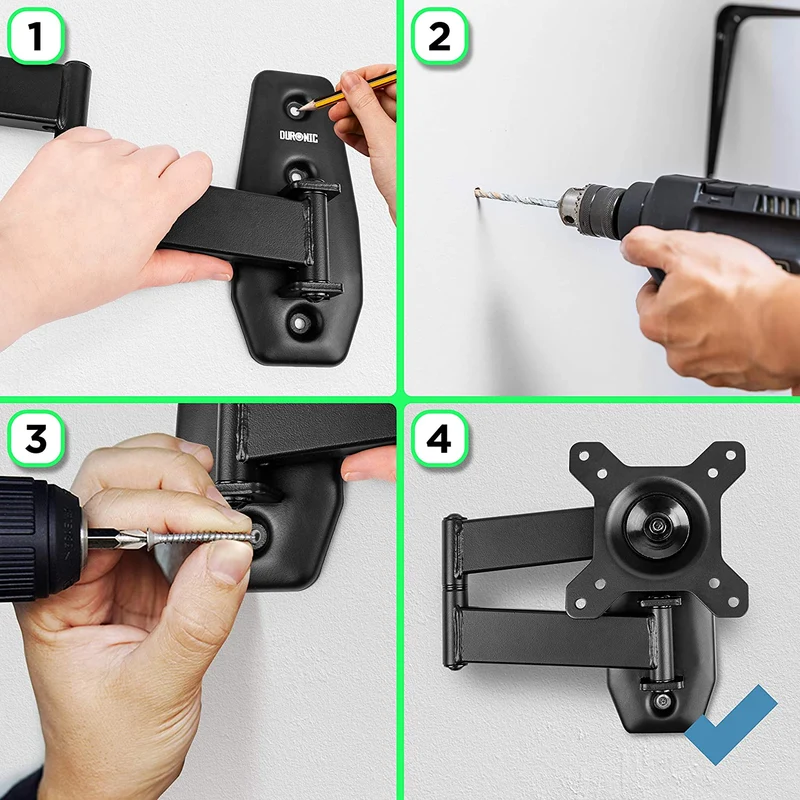 Duronic TVB1120 Support TV Mural pour écran de télévision de 13 à 30 Pouces ou 33 à 76 cm VESA 75 x 100 mm avec Bras articulé Charge maximale de 18 kg