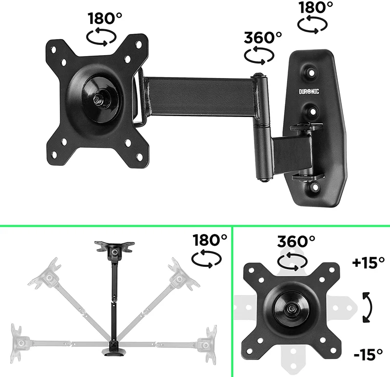 Duronic TVB1120 Support TV Mural pour écran de télévision de 13 à 30 Pouces ou 33 à 76 cm VESA 75 x 100 mm avec Bras articulé Charge maximale de 18 kg