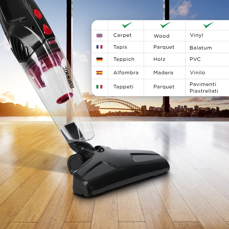 Duronic VC8 BK Aspirateur Balai et à Main sans Sac Classe A + tête suceuse/Flexible/Brosse - Se converti en Quelques Secondes !