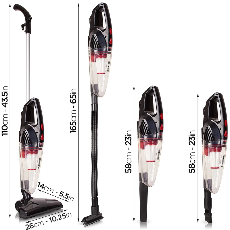 Duronic VC8 BK Aspirateur Balai et à Main sans Sac Classe A + tête suceuse/Flexible/Brosse - Se converti en Quelques Secondes !