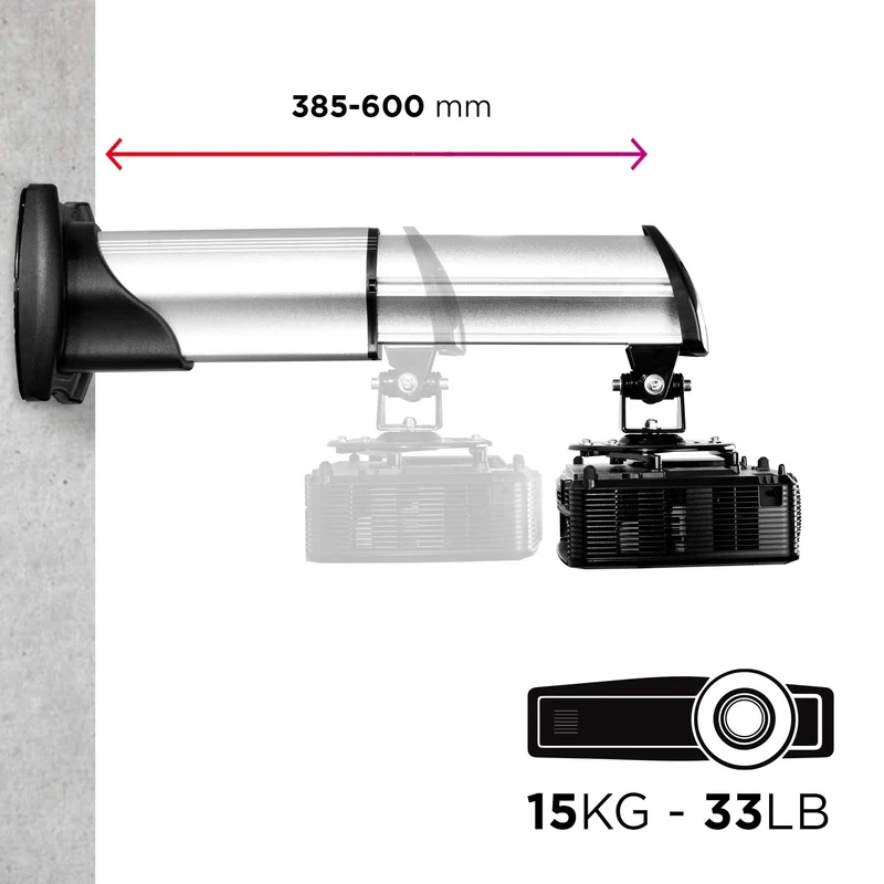 Duronic PB10XM Support pour Vidéoprojecteur Plafond et Mural Haute-résistance Rotatif 360° Inclinable 15° Pivotant 180° Charge maximale de 15 kg avec Bras Prolongateur