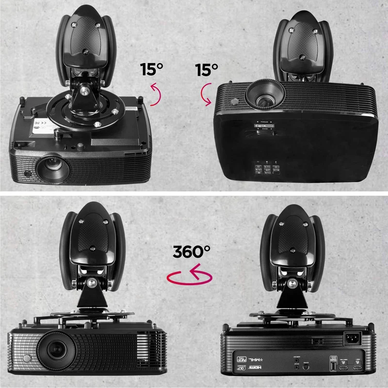 Duronic PB10XM Support pour Vidéoprojecteur Plafond et Mural Haute-résistance Rotatif 360° Inclinable 15° Pivotant 180° Charge maximale de 15 kg avec Bras Prolongateur