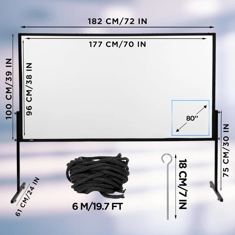 Duronic BD-SFPS80 16:9 Ecran de Projection vidéoprojecteur 80 Pouces Toile de Projection écran Home 4K Full HD 3D Cinema soirée cinéma Bureaux Conférence Classe école Montage Mural trépied