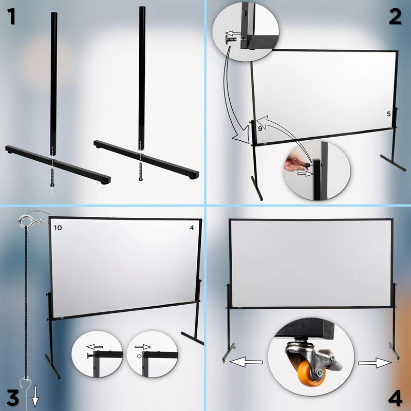 Duronic BD-SFPS80 16:9 Ecran de Projection vidéoprojecteur 80 Pouces Toile de Projection écran Home 4K Full HD 3D Cinema soirée cinéma Bureaux Conférence Classe école Montage Mural trépied