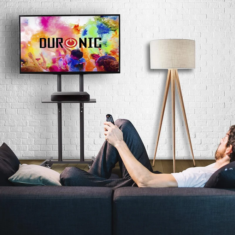 Duronic TVS5T1 Meuble TV pour écran 32 à 70 Pouces Support télévision LCD LED OLED QLED VESA 600x400 mm Charge max 68 kg Roulettes