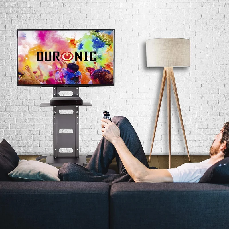 Duronic TVS4T1 Meuble TV pour écran 37 à 70 Pouces Support télévision LCD LED OLED QLED VESA 600x400 mm Charge Max 82 kg roulettes intégrées