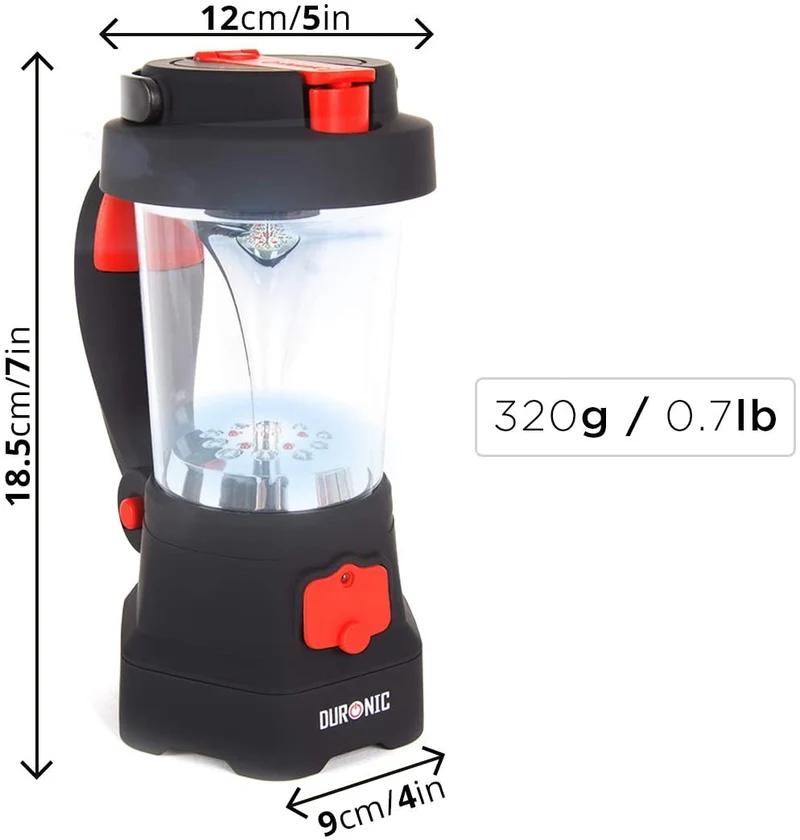 Duronic Hurricane - Lampe Torche Lanterne à Dynamo et USB - Lanterne à 10 LED - Signal d’Urgence Rouge Clignotant - Lampe Torche à 3 LED