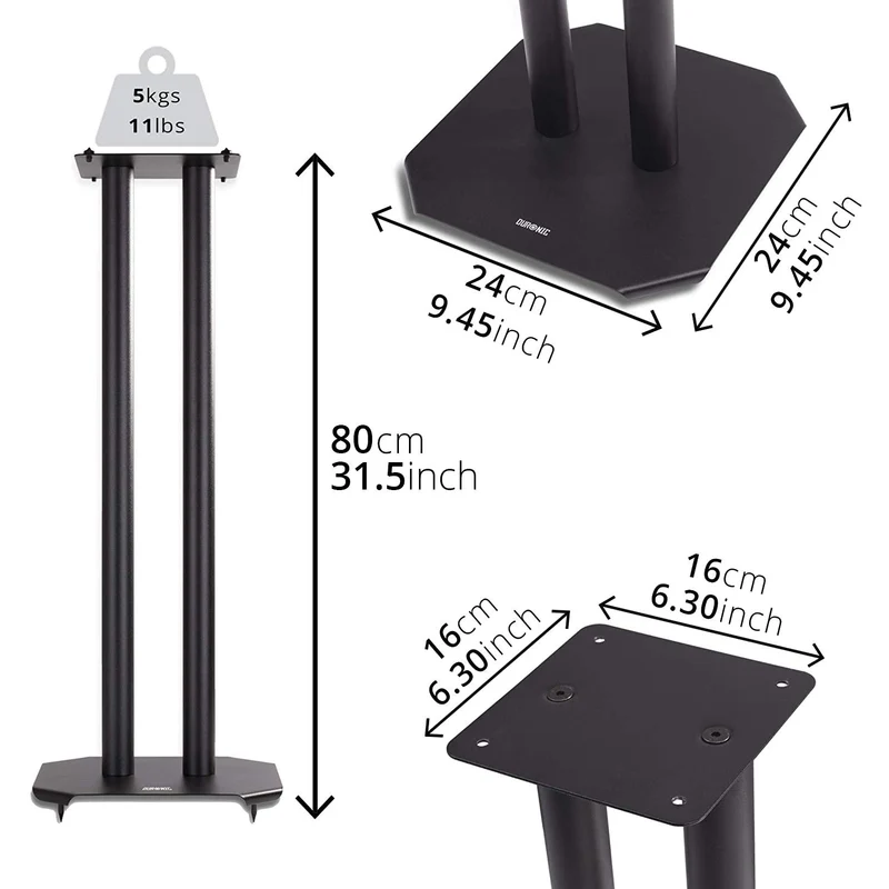 Duronic SPS1022 /80 Paire de Pieds d'Enceintes - 80 cm de Hauteur - Lestable avec du Sable - Cônes pour réduire Vibrations - Compatibilité Universelle Haut-parleurs Hi-FI/Stéréo/Home Cinema 5.1