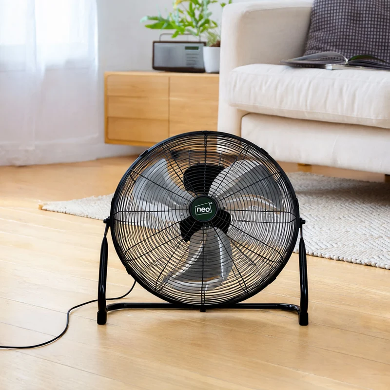 Neo High Velocity Black Metal Floor Freestanding Fan - 12 Inch