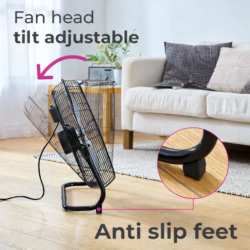 Neo High Velocity Black Metal Floor Freestanding Fan - 12 Inch