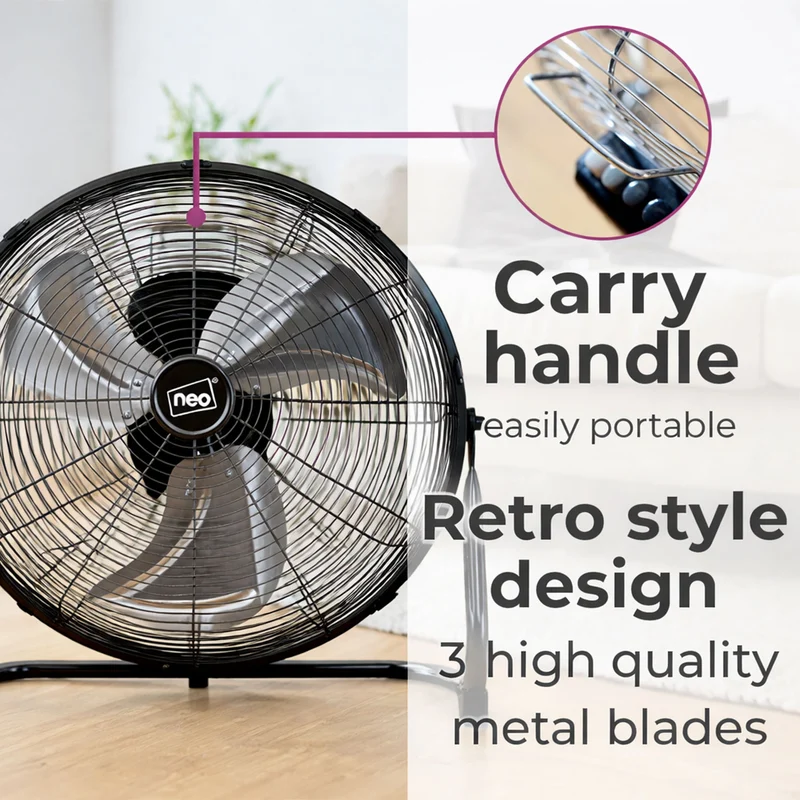Neo High Velocity Black Metal Floor Freestanding Fan - 12 Inch