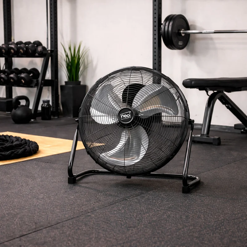 Neo High Velocity Black Metal Floor Freestanding Fan - 12 Inch