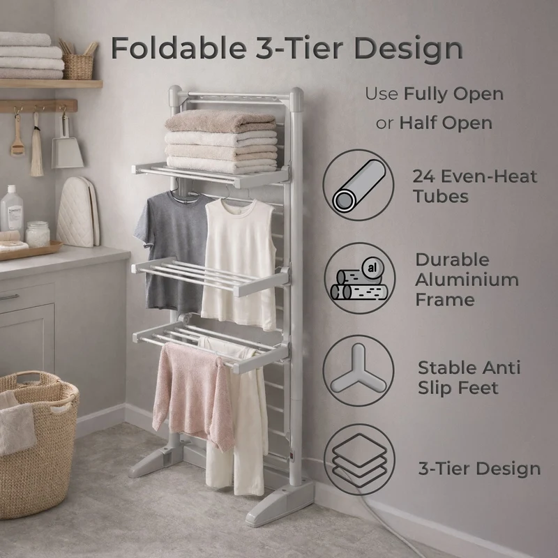 Neo Compact Indoor Electric 3 Tier Heated Airer Foldable