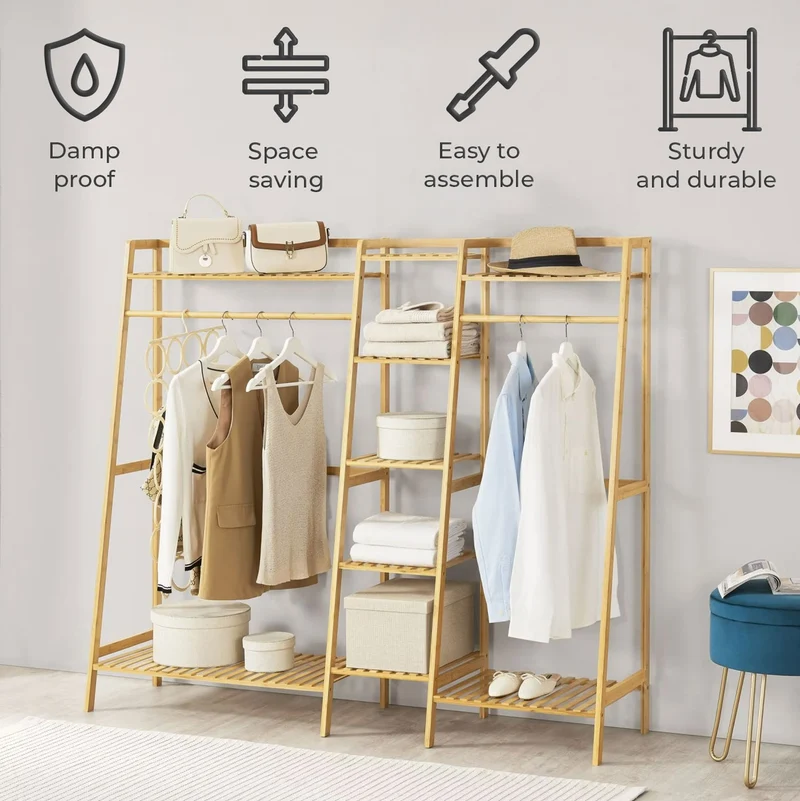 Neo Natural Bamboo Freestanding Open Clothes Rail & Shelves
