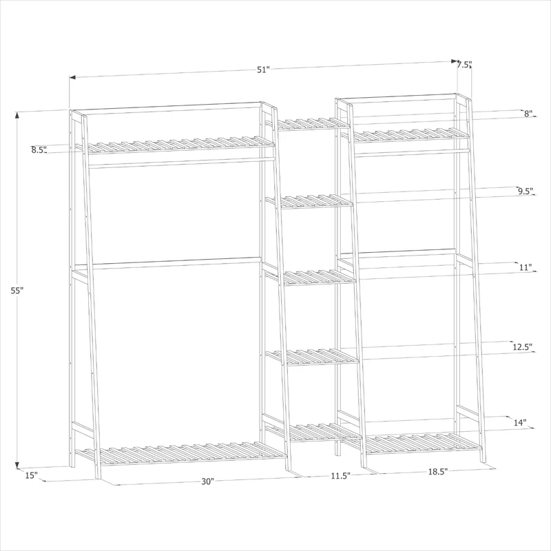 Neo Natural Bamboo Freestanding Open Clothes Rail & Shelves