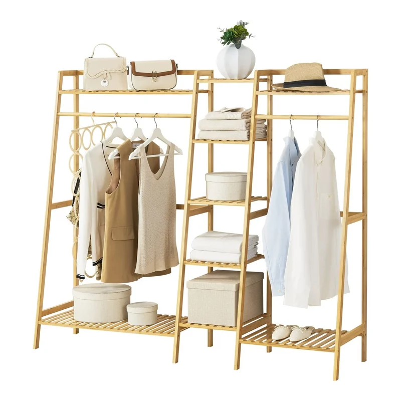 Neo Natural Bamboo Freestanding Open Clothes Rail & Shelves