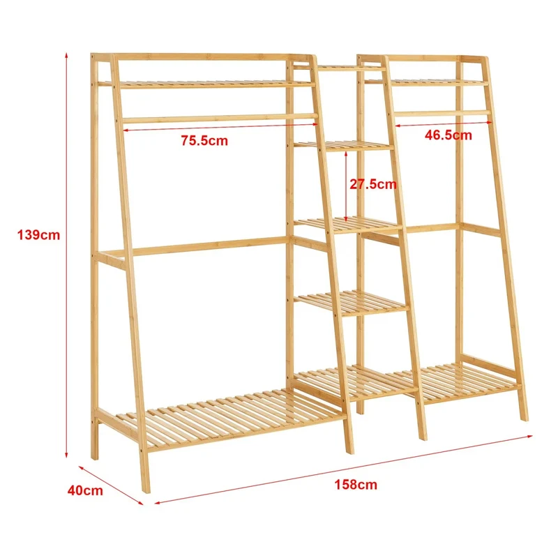Neo Natural Bamboo Freestanding Open Clothes Rail & Shelves