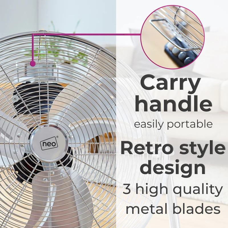 Neo High Velocity Chrome Metal Floor Freestanding Fan 9 Inch
