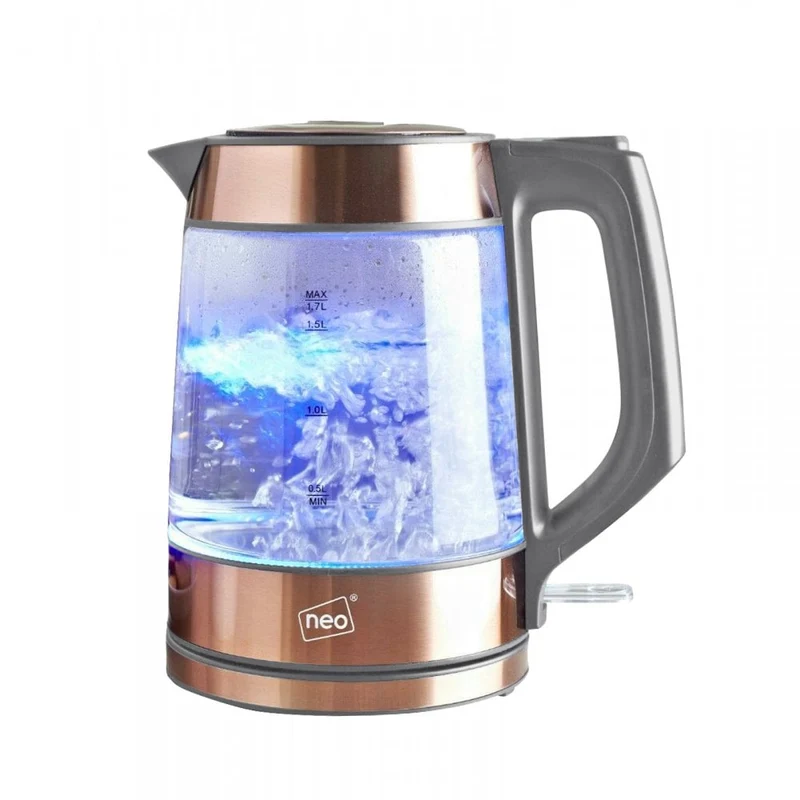 Neo Grey and Copper Cordless Nordic Illuminated Glass Kettle
