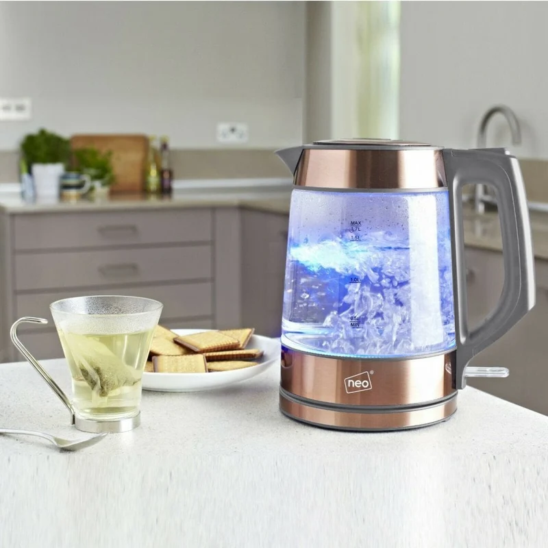 Neo Grey and Copper Cordless Nordic Illuminated Glass Kettle