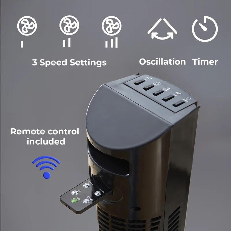 Neo 46” Black Floor Free Standing Tower Fan