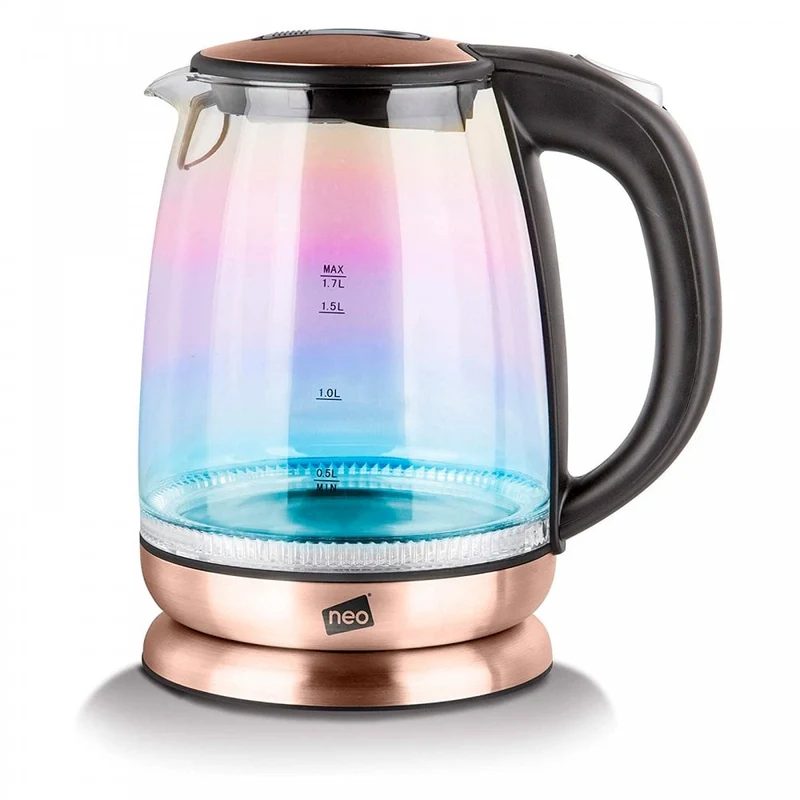 Neo 1.7L Colour-Changing Rainbow-Effect Glass Copper Kettle