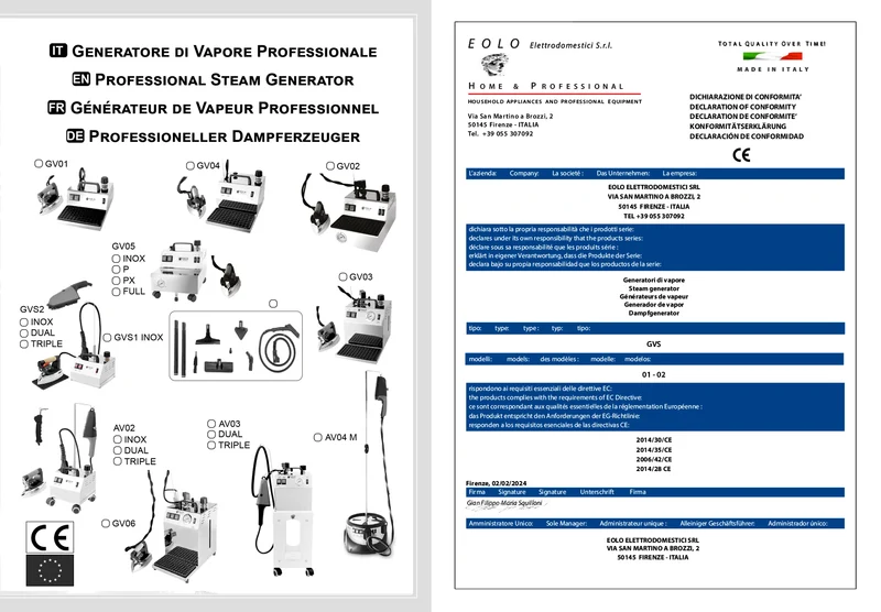 Sistema stirante professionale GVS2 INOX con caldaia in rame a risparmio energetico e resistenza esterna anticalcare (1,8 litri) Made in Italy Garanzia 5 anni