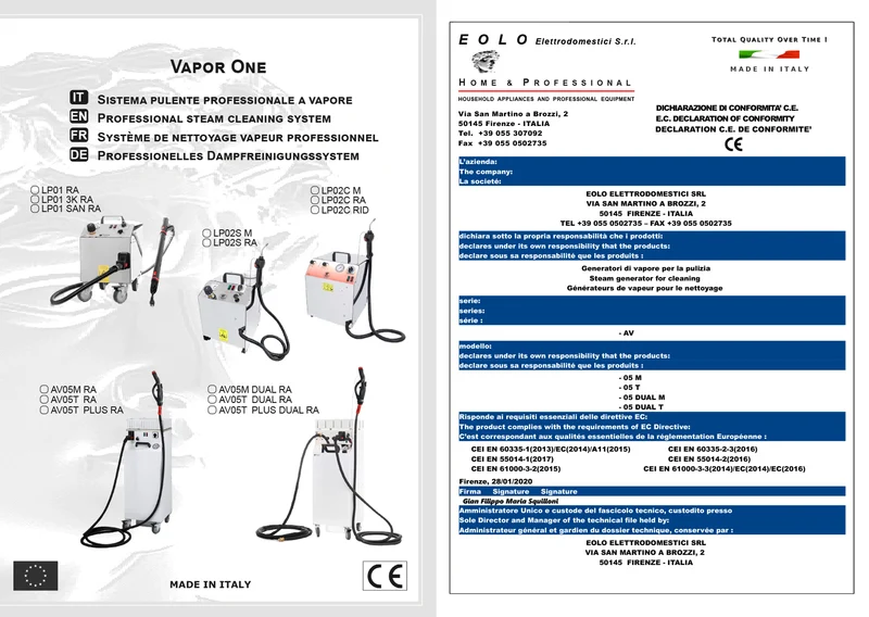 EOLO Sistema di Pulizia AV05 M DUAL RA Professionale 2 Uscite Vapore Macchinario Pulitrice Sanificazione Disinfettazione Ambienti Studi Medici Laboratori Pulitrice Potente Kit Accessori Interni Esterni Auto Made in Italy Garanzia 5 Anni Efficienza A++