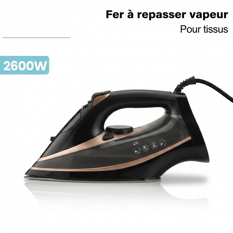 Fer à repasser vapeur puissant 2600W avec semelle céramique
