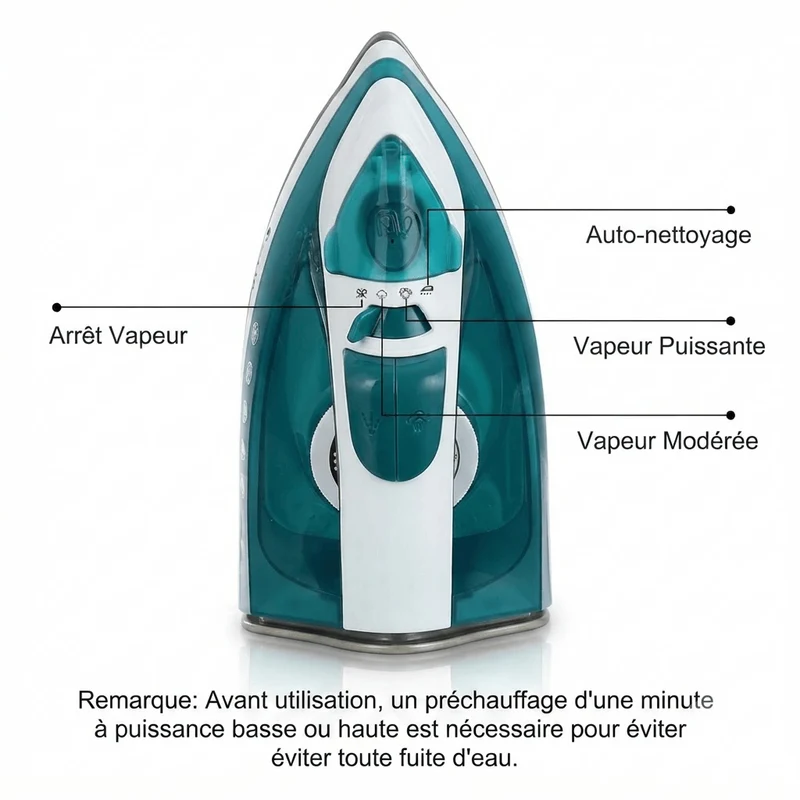 Fer à repasser vapeur 1600W – Semelle Céramique Anti-adhésive