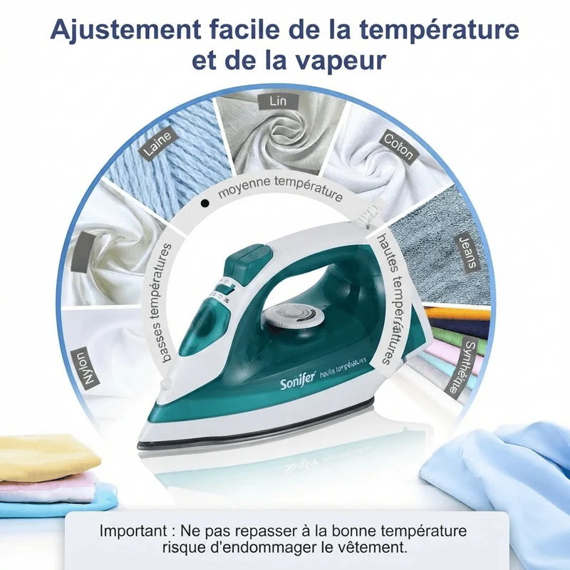 Fer à repasser vapeur 1600W – Semelle Céramique Anti-adhésive