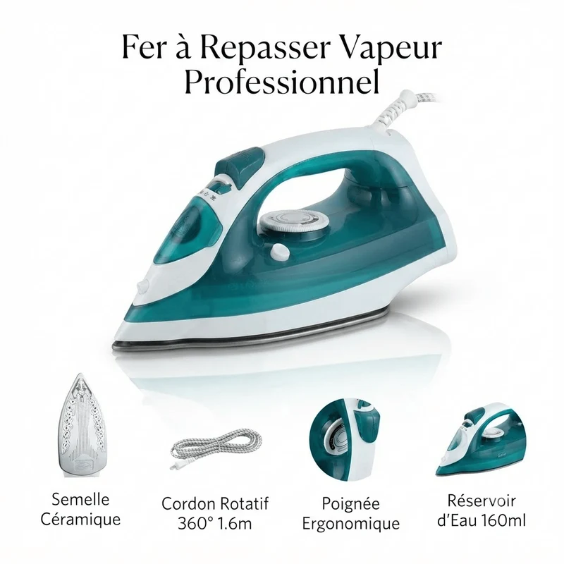 Fer à repasser vapeur 1600W – Semelle Céramique Anti-adhésive