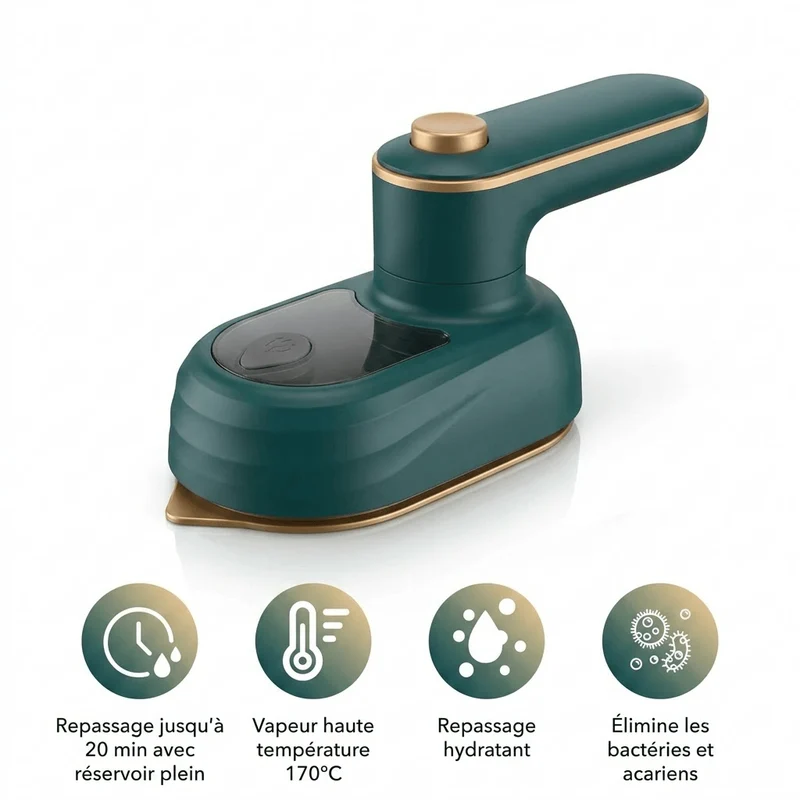 Défroisseur vapeur portable rotatif 180° - Compact et efficace