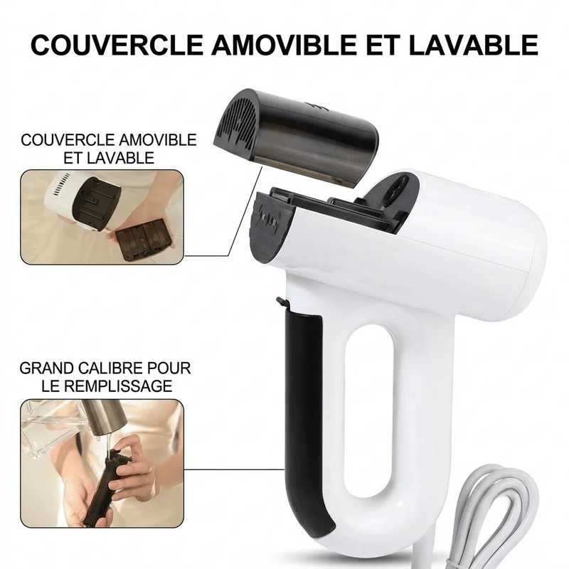 Défroisseur vapeur portable puissant 1000W avec système d'aspiration