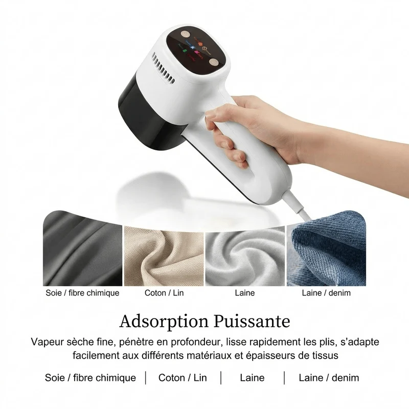 Défroisseur vapeur portable puissant 1000W avec système d'aspiration