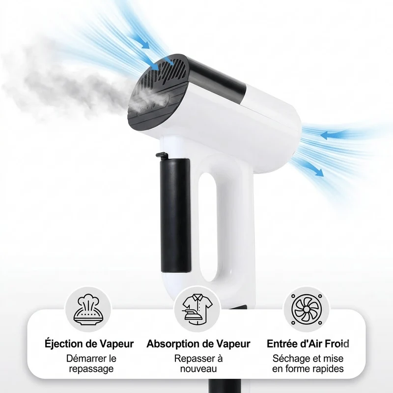 Défroisseur vapeur portable puissant 1000W avec système d'aspiration