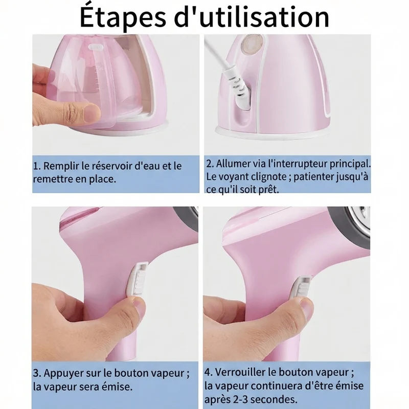 Défroisseur vapeur portable – 1500W, Réservoir 280ml