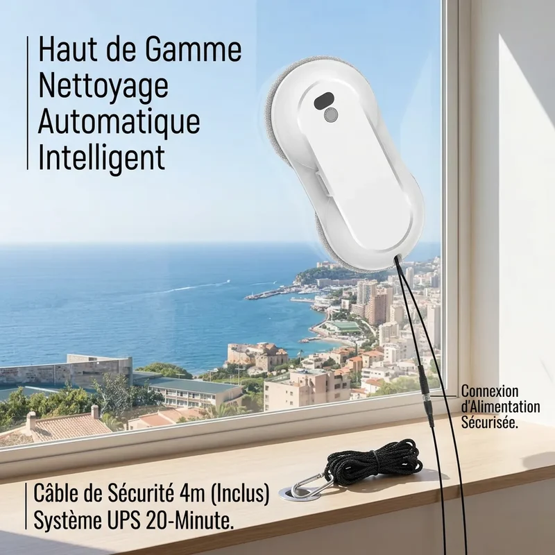 Robot Lave Vitres 5600 Pa | Pulvérisation d'eau, nettoyage automatique et télécommande