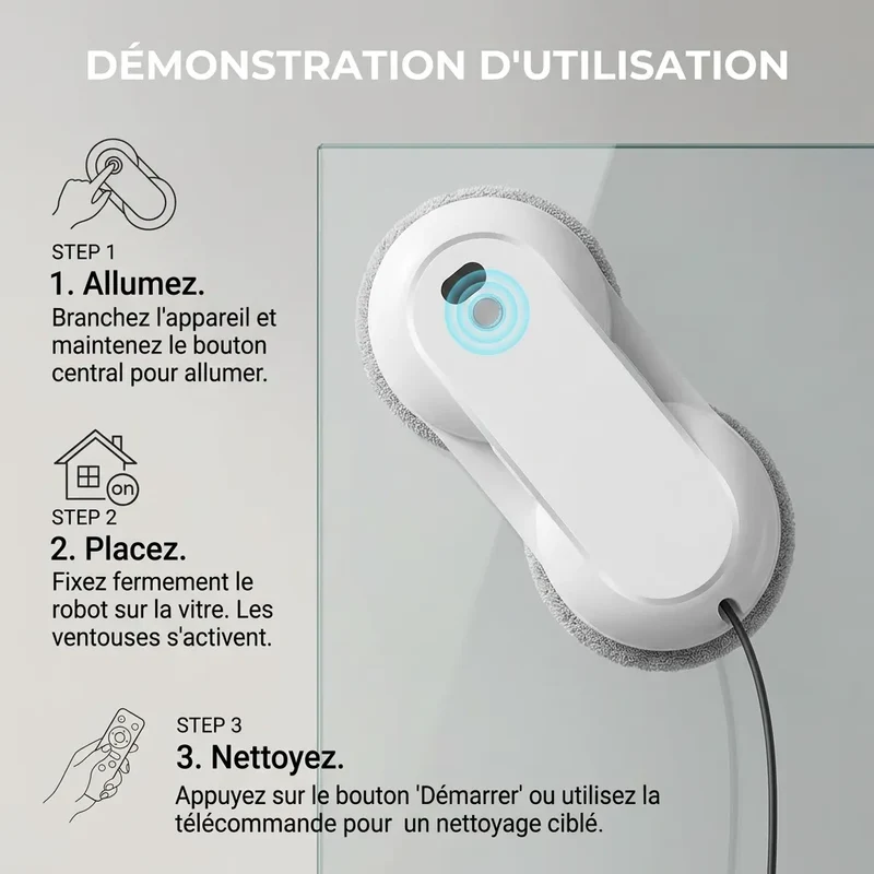 Robot Lave Vitres 5600 Pa | Pulvérisation d'eau, nettoyage automatique et télécommande