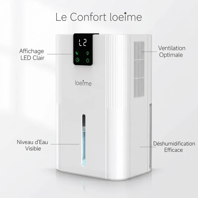 Déshumidificateur d'Air LOEFME | 750 ML/jour, réservoir 2,8 L, écran LED