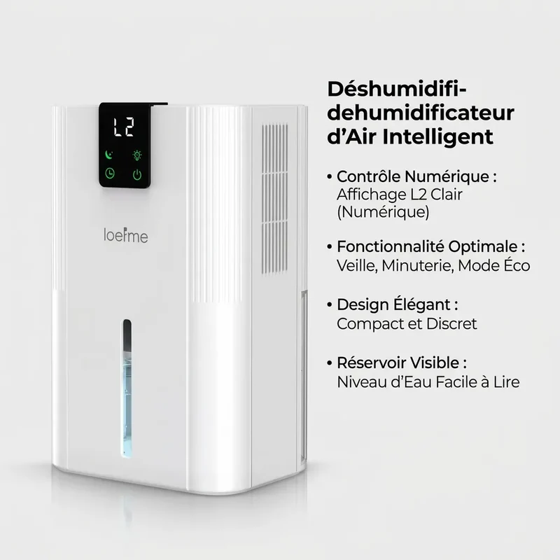 Déshumidificateur d'Air LOEFME | 750 ML/jour, réservoir 2,8 L, écran LED