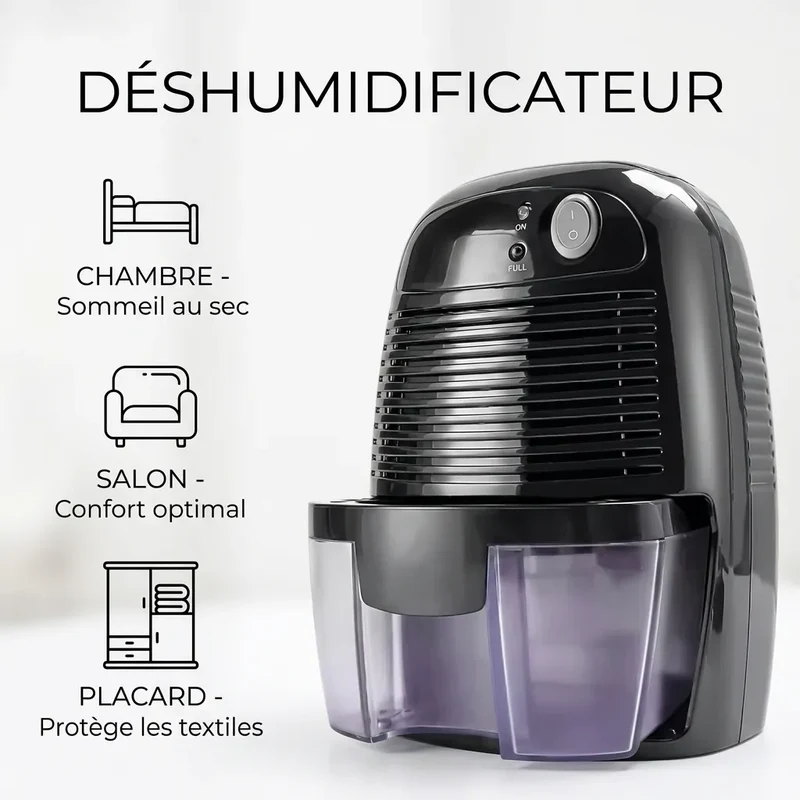 Déshumidificateur Électrique Sécaria | Absorbeur d'humidité compact, réservoir 500 ML, arrêt automatique