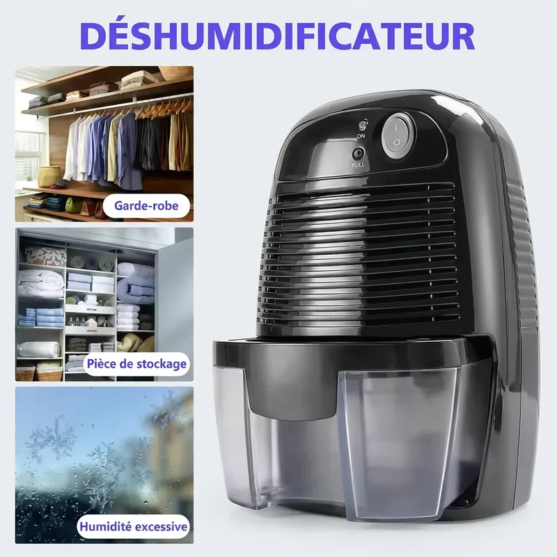 Déshumidificateur Électrique Sécaria | Absorbeur d'humidité compact, réservoir 500 ML, arrêt automatique