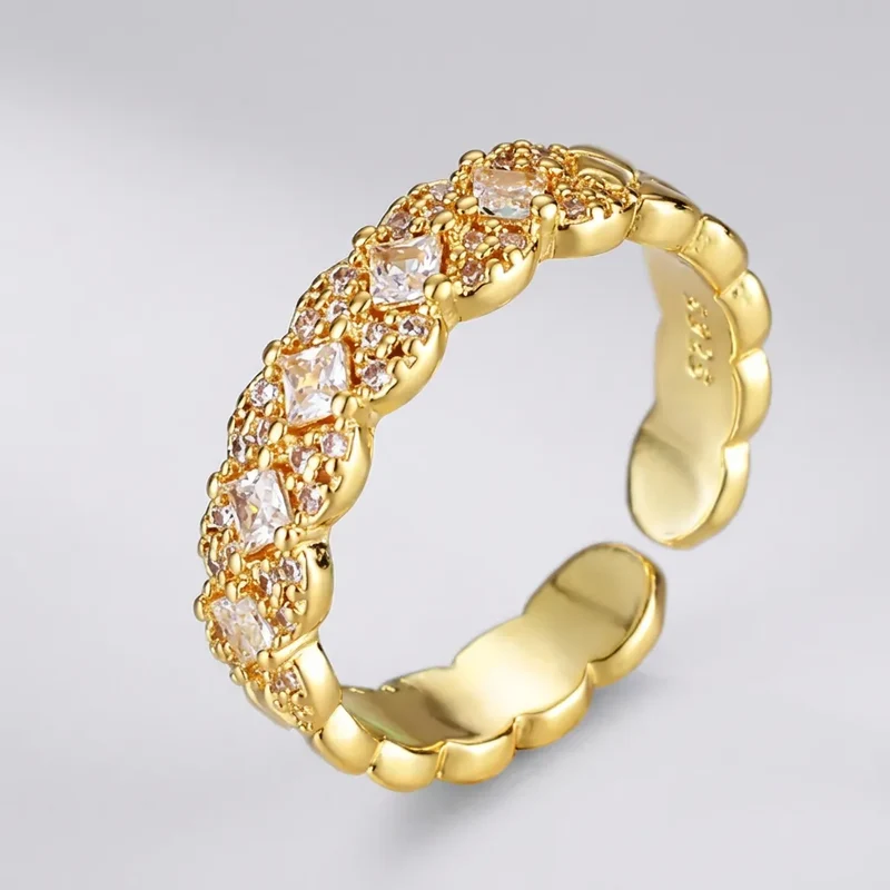 Bague LAILIY | Bague pour femme en argent 925 plaqué or 18K, zirconium carré, taille ajustable