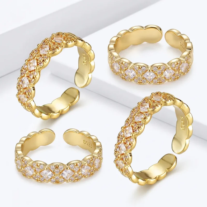 Bague LAILIY | Bague pour femme en argent 925 plaqué or 18K, zirconium carré, taille ajustable