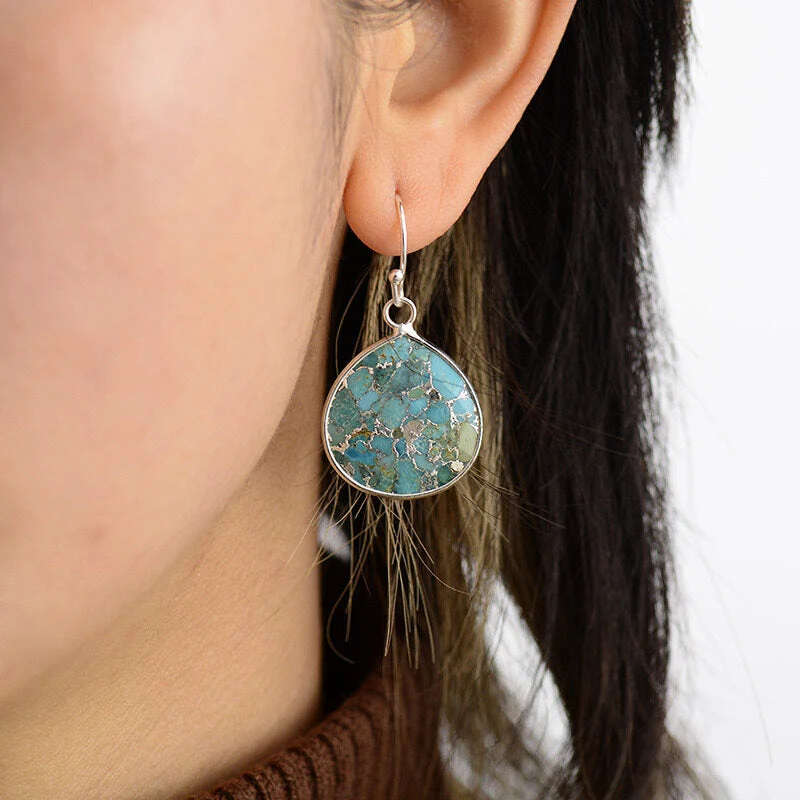 Boucles d'Oreilles Miroir du Ciel | Boucles d'oreille femme en turquoise veinée